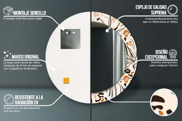 Rund spegel med tryck Djungelmönster blommor