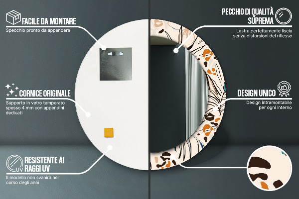 Rund spegel med tryck Djungelmönster blommor