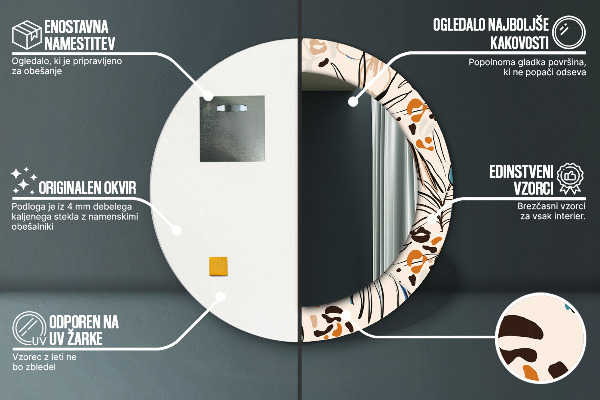 Rund spegel med tryck Djungelmönster blommor