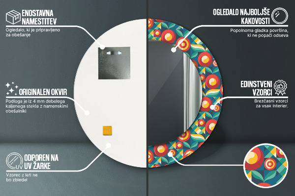 Rund spegel med tryck Geometriska frukter och blad