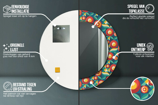 Rund spegel med tryck Geometriska frukter och blad