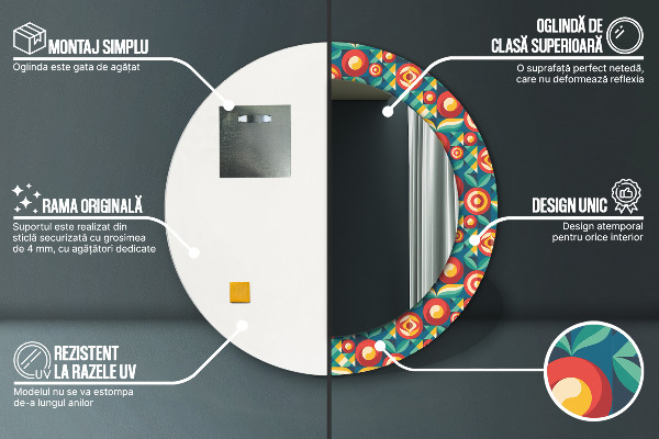 Rund spegel med tryck Geometriska frukter och blad