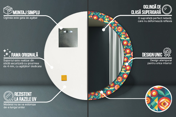 Rund spegel med tryck Geometriska frukter och blad