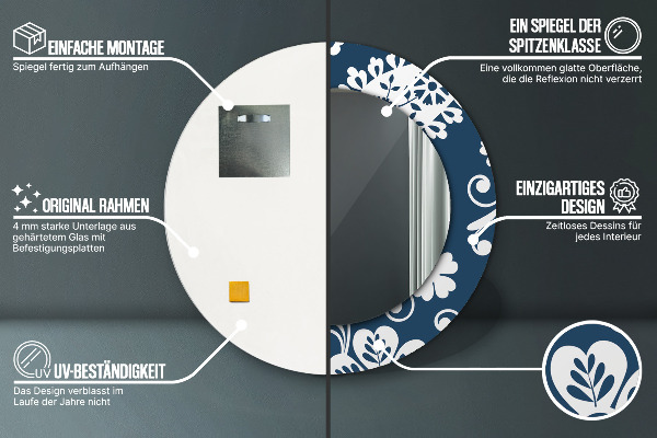 Rund spegel med tryck Paisley komposition