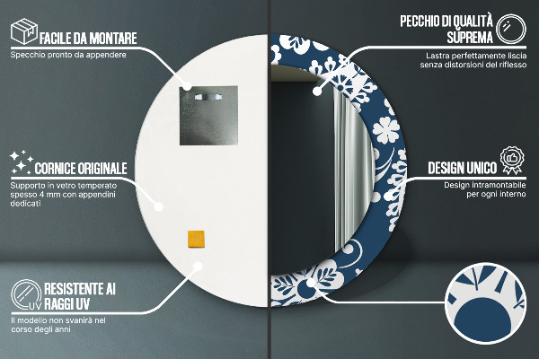 Rund spegel med tryck Paisley komposition