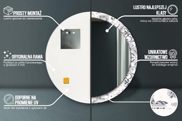 Rund spegel med tryck Retro kakel