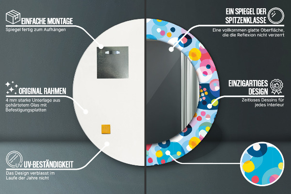 Rund spegel med tryck Färgglada taggar