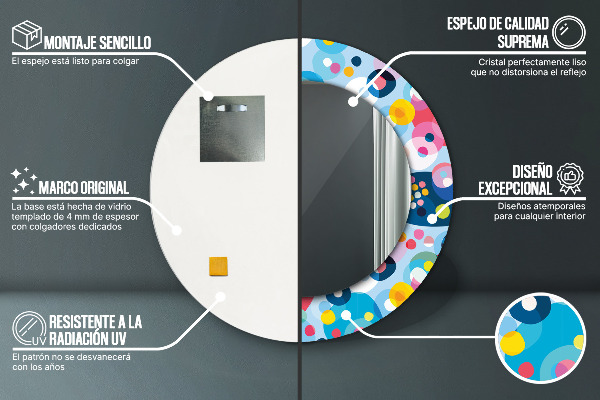 Rund spegel med tryck Färgglada taggar