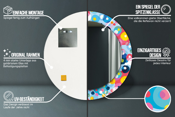 Rund spegel med tryck Färgglada taggar