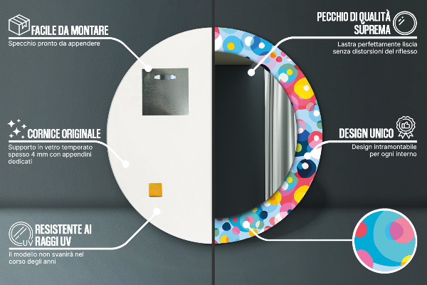 Rund spegel med tryck Färgglada taggar