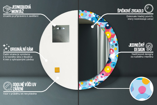 Rund spegel med tryck Färgglada taggar