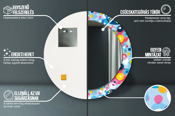 Rund spegel med tryck Färgglada taggar