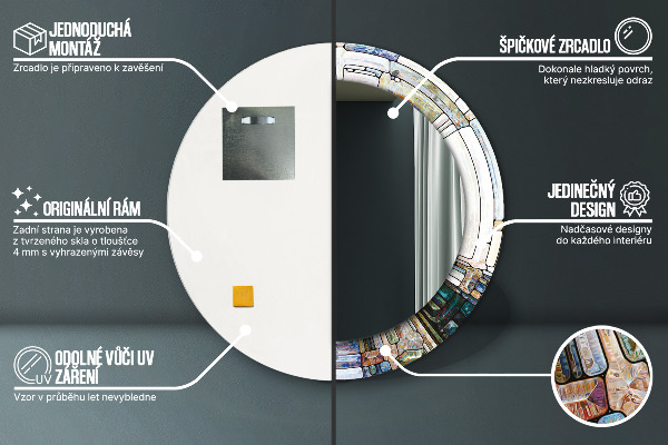 Rund spegel med tryck Abstrakt målat glas