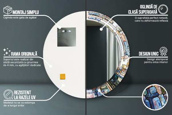 Rund spegel med tryck Abstrakt målat glas