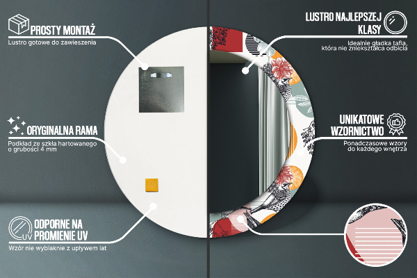 Rund spegel med tryck Abstraktion med fåglar