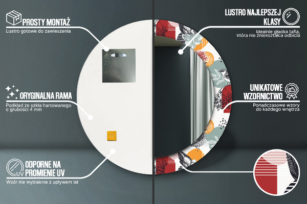 Rund spegel med tryck Abstraktion med fåglar