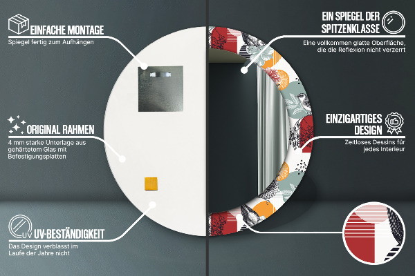 Rund spegel med tryck Abstraktion med fåglar