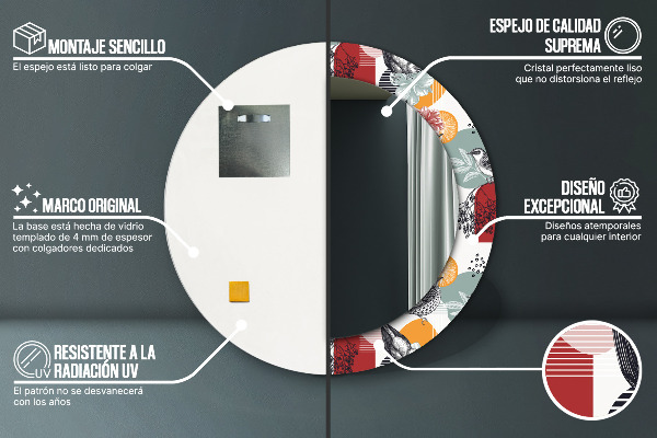 Rund spegel med tryck Abstraktion med fåglar