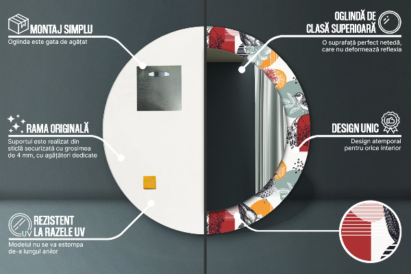 Rund spegel med tryck Abstraktion med fåglar