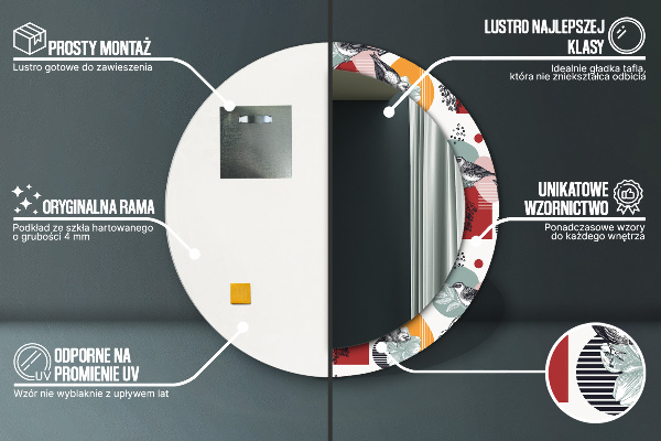 Rund spegel med tryck Abstraktion med fåglar