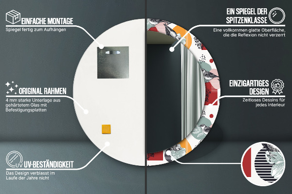 Rund spegel med tryck Abstraktion med fåglar