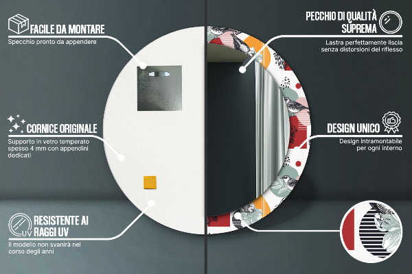 Rund spegel med tryck Abstraktion med fåglar
