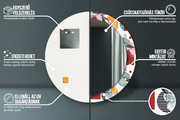 Rund spegel med tryck Abstraktion med fåglar
