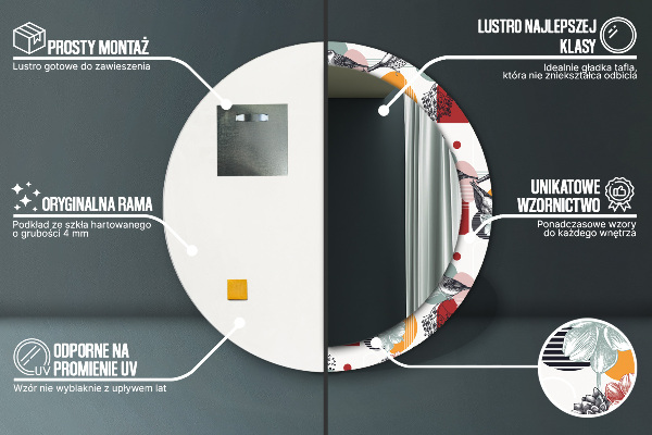 Rund spegel med tryck Abstraktion med fåglar