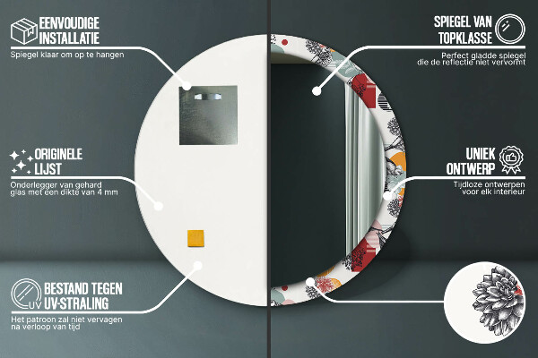 Rund spegel med tryck Abstraktion med fåglar