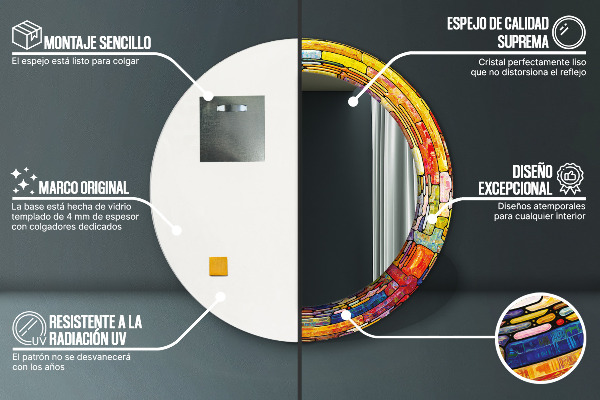 Rund spegel med tryck Färgglatt målat glas