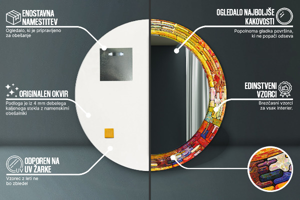 Rund spegel med tryck Färgglatt målat glas