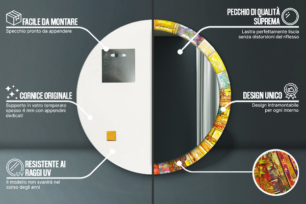 Rund spegel med tryck Färgglatt målat glas