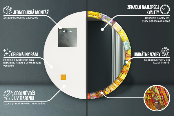 Rund spegel med tryck Färgglatt målat glas