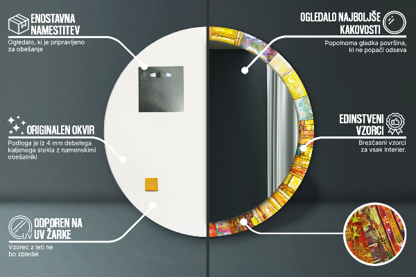 Rund spegel med tryck Färgglatt målat glas