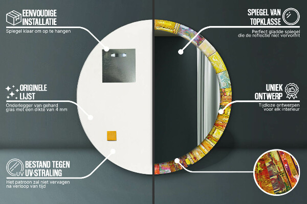 Rund spegel med tryck Färgglatt målat glas