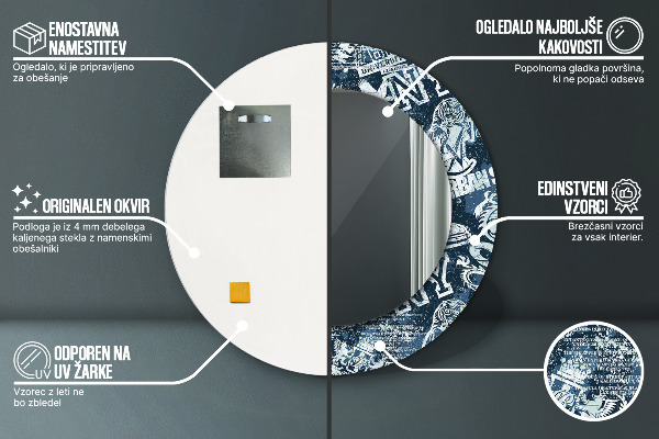 Rund spegel med tryck Collage