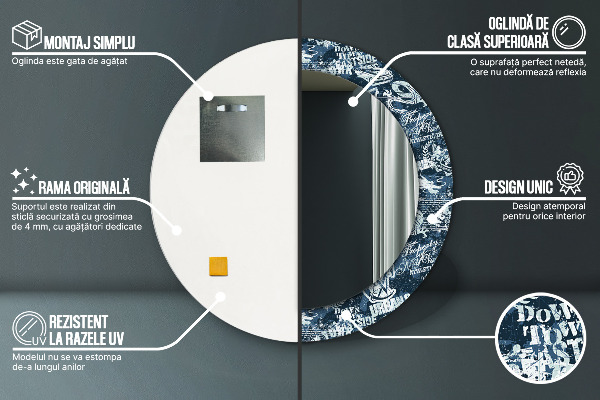 Rund spegel med tryck Collage