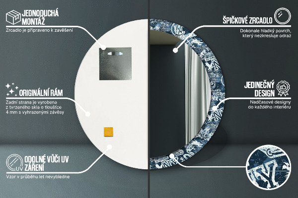 Rund spegel med tryck Collage