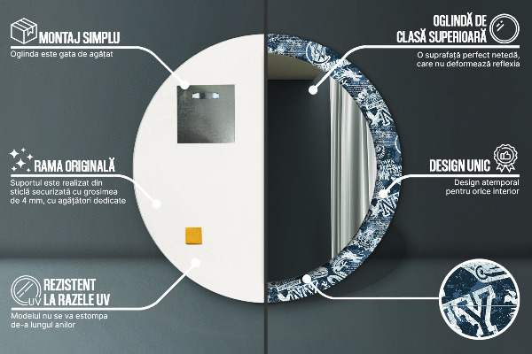 Rund spegel med tryck Collage