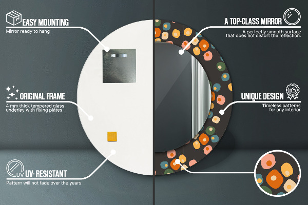 Rund spegel med tryck Blomma prickar