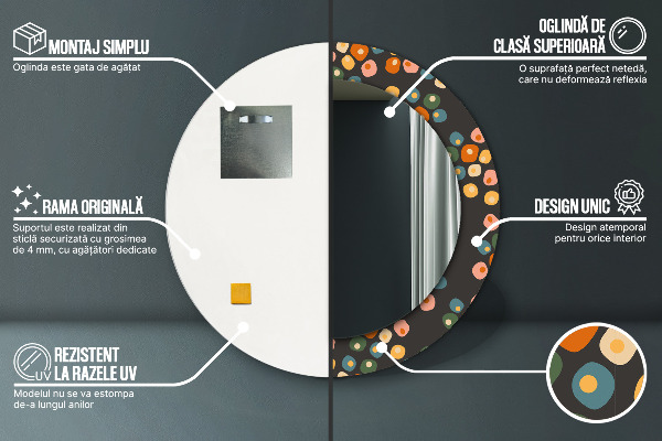 Rund spegel med tryck Blomma prickar