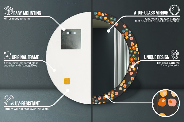 Rund spegel med tryck Blomma prickar