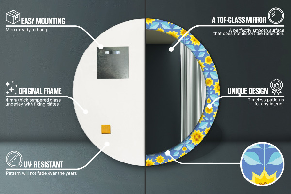 Rund spegel med tryck Geometriska solrosor
