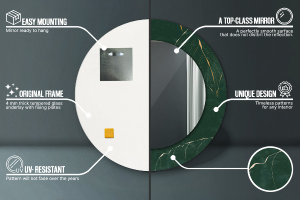 Rund spegel med tryck Fina gyllene blad