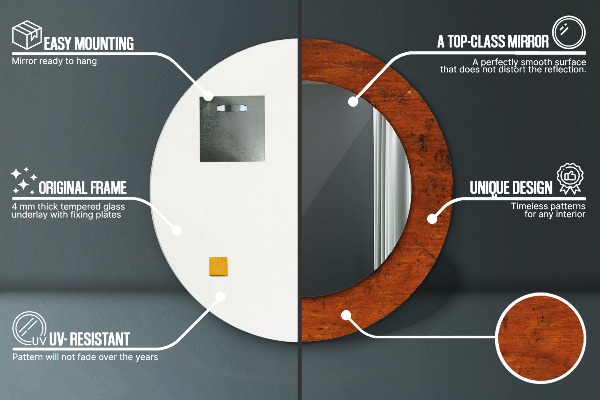 Rund spegel med tryck Naturligt trä