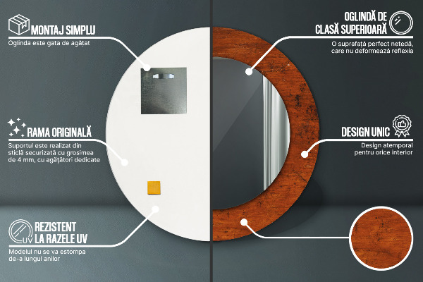 Rund spegel med tryck Naturligt trä