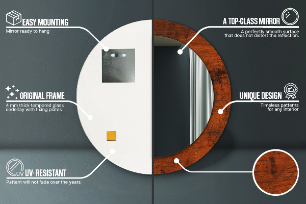 Rund spegel med tryck Naturligt trä