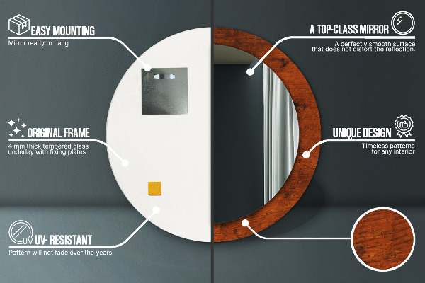 Rund spegel med tryck Naturligt trä