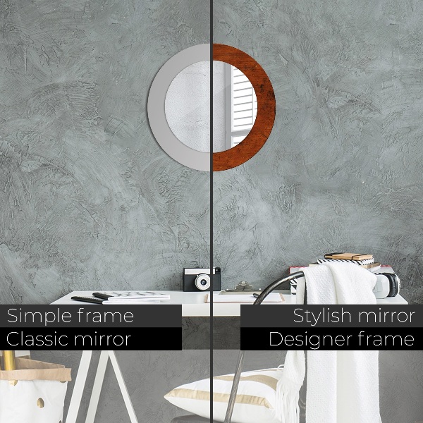 Rund spegel med tryck Naturligt trä