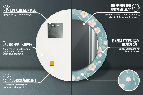 Rund spegel med tryck Blommönster